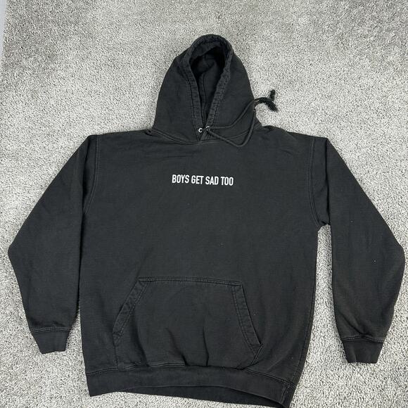 Boys Get Sad Too Hoodie Sweatshirt Mens XL Black Pullover Graphic Streetwear - Picture 9 of 15